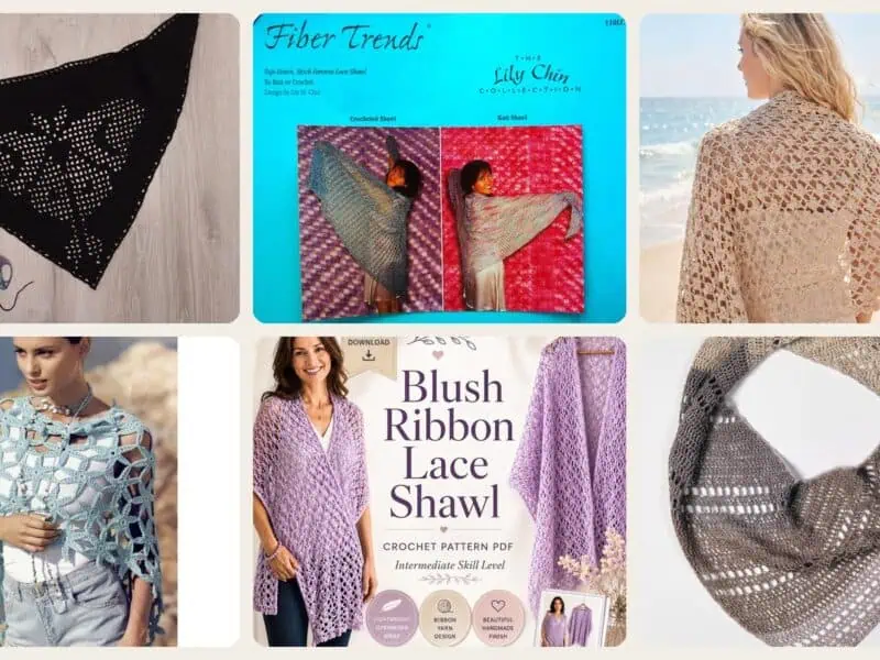 A selection of the crochet patterns in 40 Lace Shawl Crochet Patterns for Elegant Wraps, Gifts, and Special-Occasion Layers