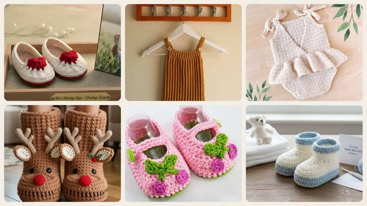 A selection of the crochet patterns in 40 Baby Girl Crochet Patterns: Easy, Adorable Projects for Your Little One