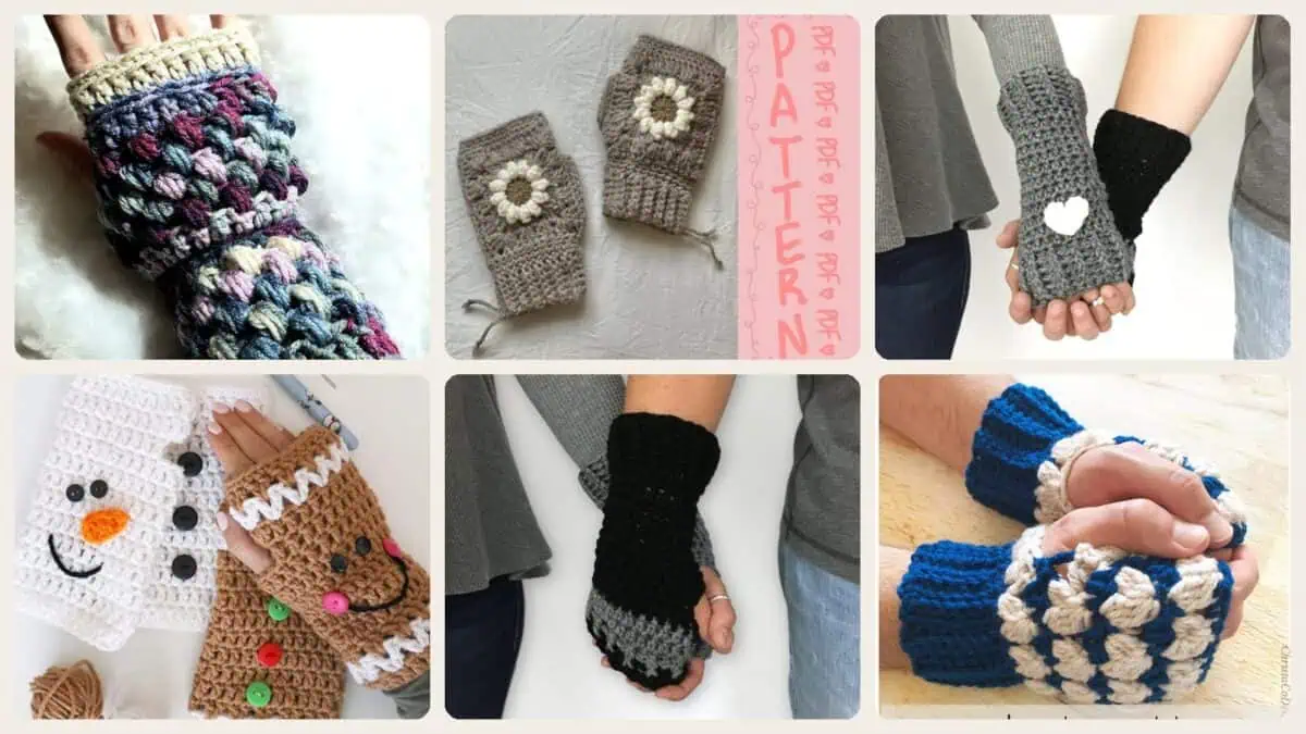 A selection of the crochet patterns in 40 Victorian Fingerless Gloves Crochet Patterns to Add Elegant, Vintage Flair
