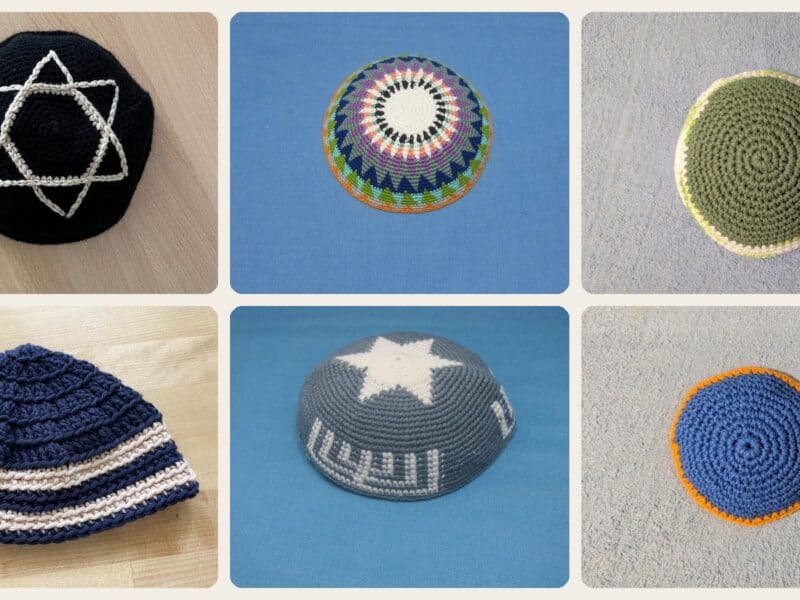 A selection of the crochet patterns in 16 Crochet Kippah Patterns for Everyday Wear, Gifts, and Judaica-Inspired Style
