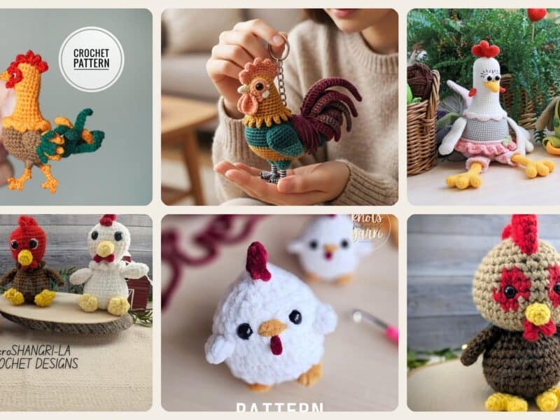 A selection of the crochet patterns in 40 Rooster Crochet Patterns to Add Farmhouse Charm to Your Home Decor
