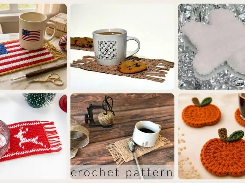 A selection of the crochet patterns in 40 Mug Rug Crochet Patterns: Enhance Your Coffee Breaks in Style!