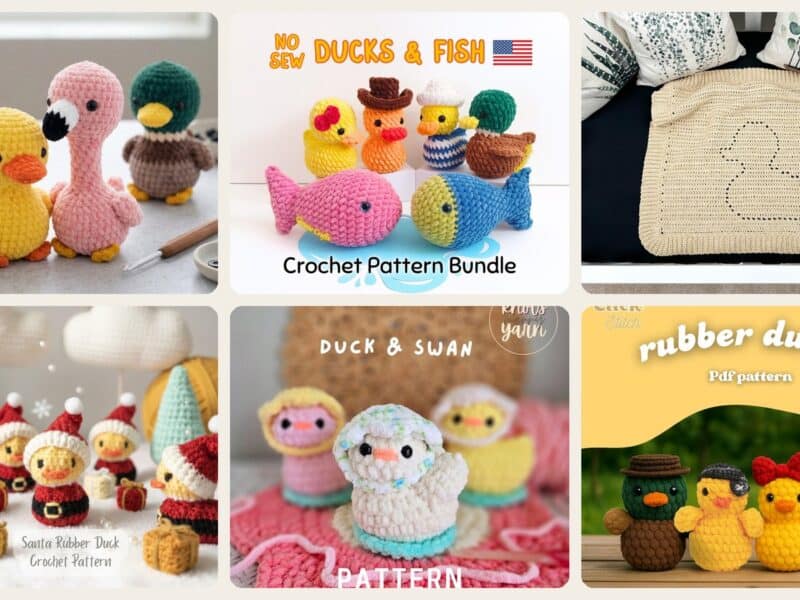 A selection of the crochet patterns in 34 Rubber Duck Crochet Patterns for Quirky Handmade Gifts and Cute Decor