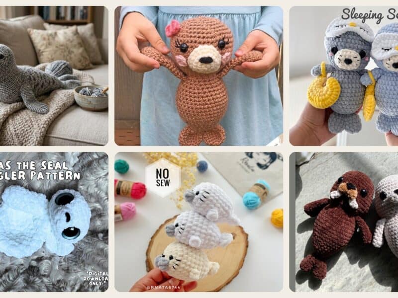 A selection of the crochet patterns in 40 Seal Crochet Patterns for Ocean-Themed Amigurumi, Gifts, and Cozy Decor