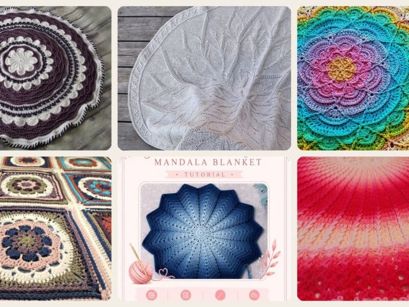A selection of the crochet patterns in 20 Mandala Blanket Crochet Patterns for Round, Square, and Star-Inspired Throws