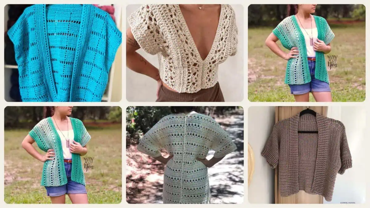 A selection of the crochet patterns in 40 Summer Cardigan Crochet Patterns to Keep You Cool and Layered