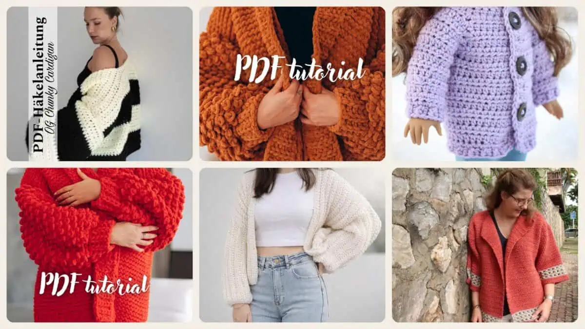 A selection of the crochet patterns in 40 Chunky Cardigan Crochet Patterns to Cozy Up Your Wardrobe