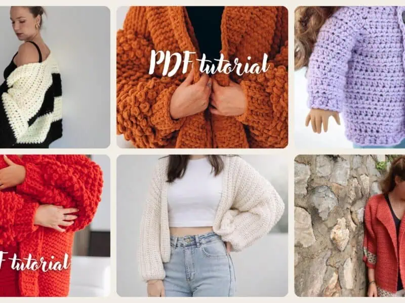 A selection of the crochet patterns in 40 Chunky Cardigan Crochet Patterns to Cozy Up Your Wardrobe