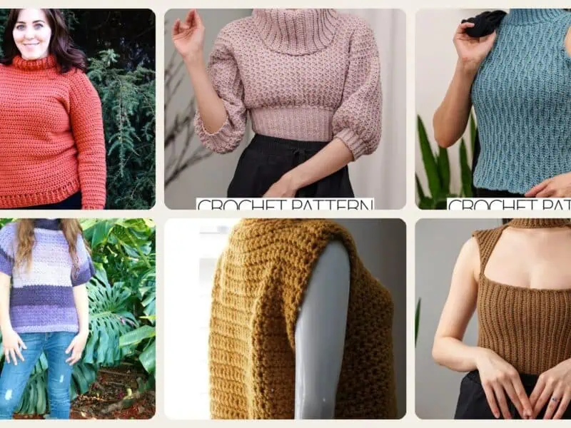 A selection of the crochet patterns in 40 Turtleneck Crochet Patterns for Cozy Layers, Modern Pullovers, and Textured Necklines