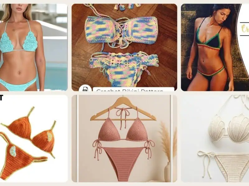A selection of the crochet patterns in 31 Bikini Crochet Patterns for Summer Beachwear, Retro Sets, and Handmade Gifts