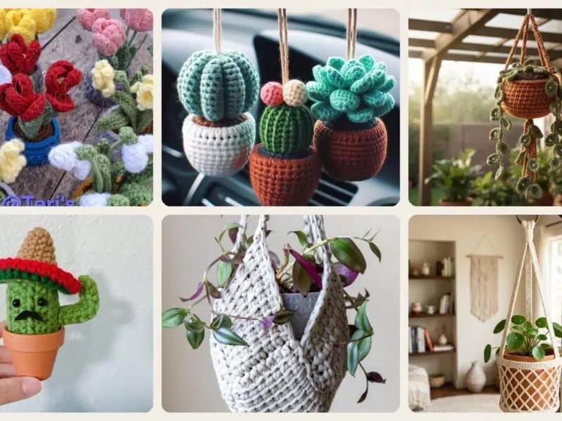 A selection of the crochet patterns in 40 Plant Crochet Patterns to Brighten Home Decor and Gift Giving