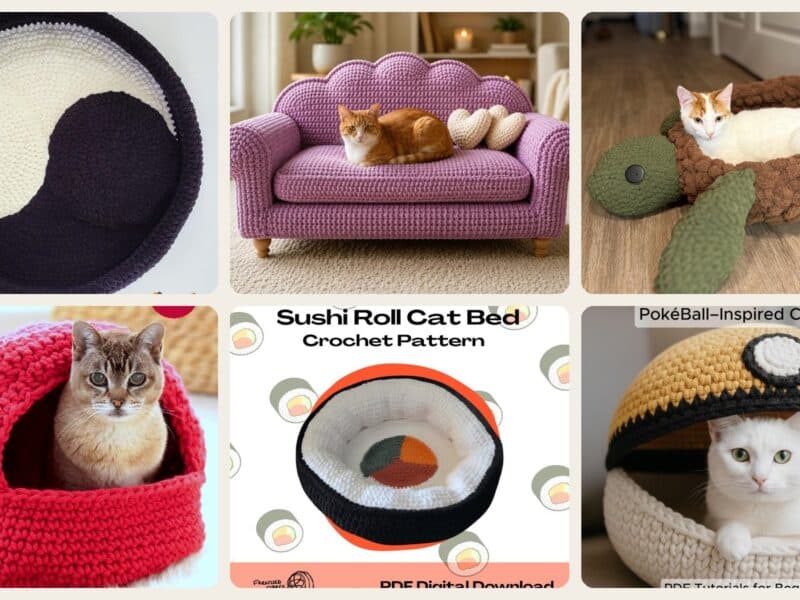 A selection of the crochet patterns in 40 Cat Couch Crochet Patterns: Unleash Your Creativity with Fun & Stylish Designs