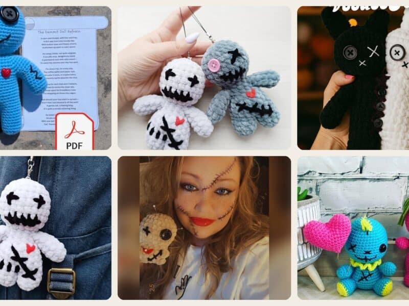 A selection of the crochet patterns in 31 Voodoo Doll Crochet Patterns for Spooky-Cute Halloween Makes