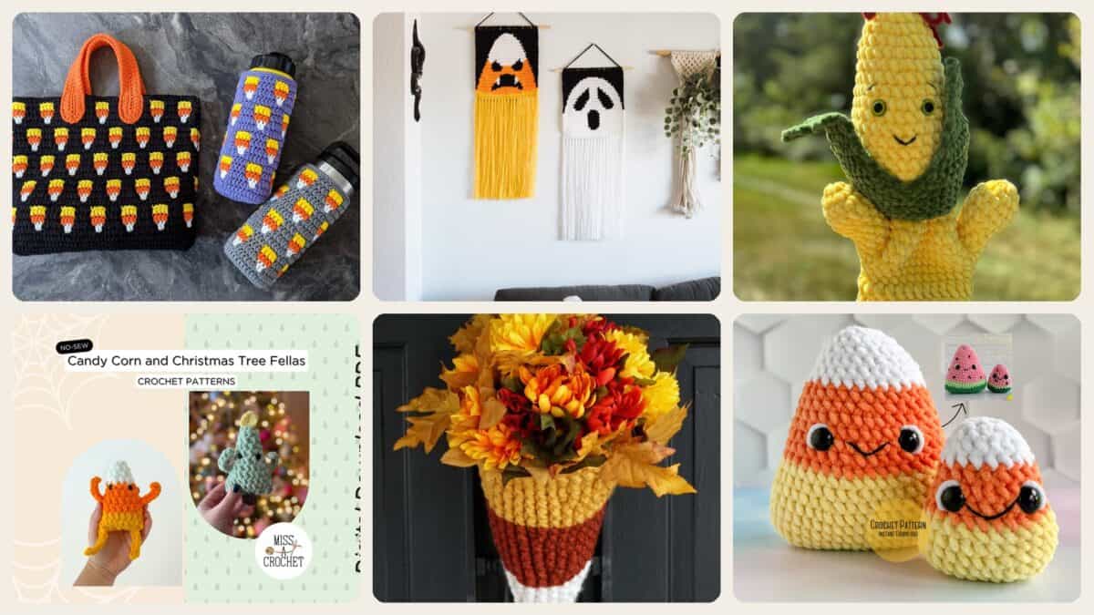 A selection of the crochet patterns in 40 Corn Crochet Patterns for Rustic Decor, Play Food, and Cute Seasonal Gifts