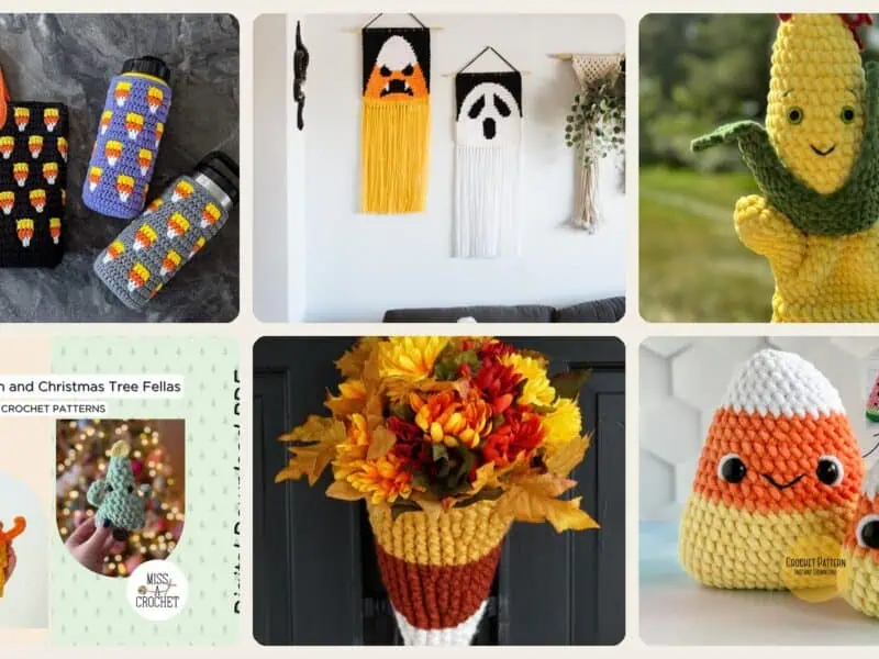 A selection of the crochet patterns in 40 Corn Crochet Patterns for Rustic Decor, Play Food, and Cute Seasonal Gifts