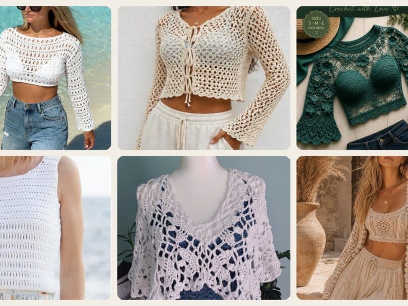 A selection of the crochet patterns in 12 Lace Top Crochet Patterns: Enhance Your Skills with Stylish Designs