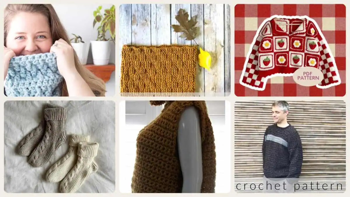 A selection of the crochet patterns in 40 Men’s Crochet Patterns for Hats, Sweaters, Shirts, Slippers, and More