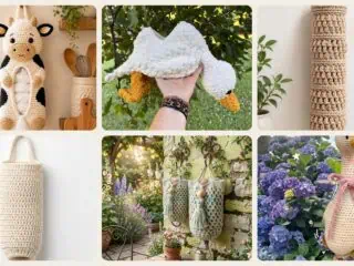 A selection of the grocery bag holders patterns in this roundup