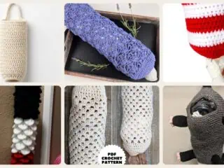A selection of the crochet patterns in 15 Grocery Bag Holder Crochet Patterns to Keep Kitchen Storage Neat and Handy