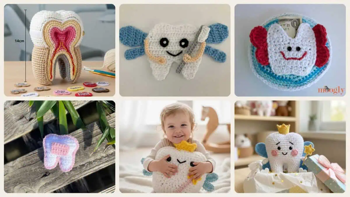 A selection of the crochet patterns in 40 Tooth Crochet Pattern: Unlock Your Creativity with Fun Dental Designs