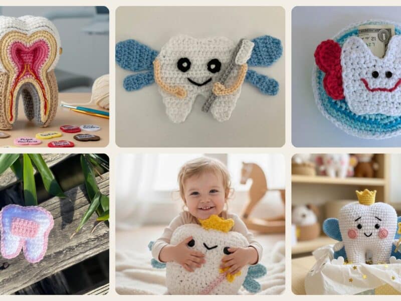 A selection of the crochet patterns in 40 Tooth Crochet Pattern: Unlock Your Creativity with Fun Dental Designs