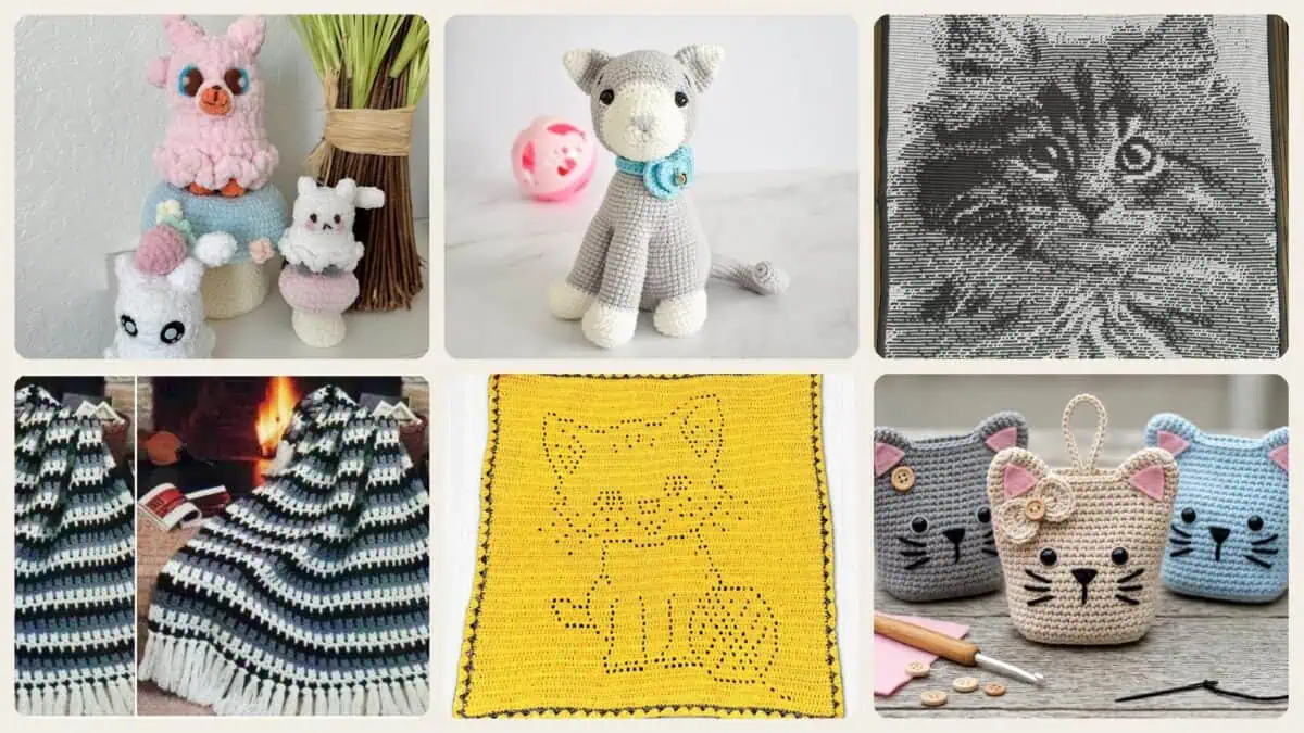 A selection of the crochet patterns in 35 Kitten Crochet Patterns for Adorable Cats, Fantasy Kittens, and Quick Amigurumi Makes