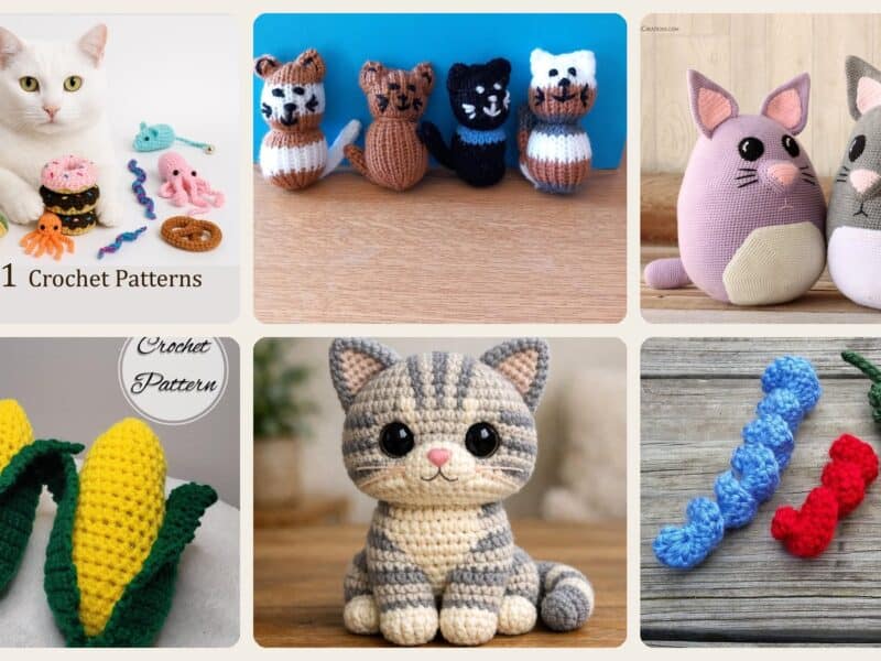 A selection of the crochet patterns in 30 Cat Toy Crochet Patterns to Make for Playful Cats and Cat Lovers