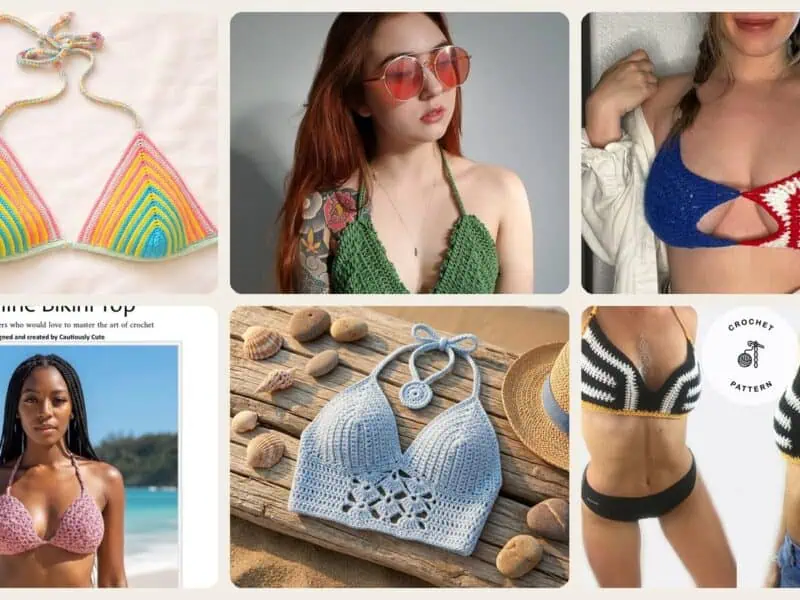 A selection of the crochet patterns in 21 Bikini Top Crochet Patterns for Handmade Swimwear, Bralettes, and Beach-Ready Tops