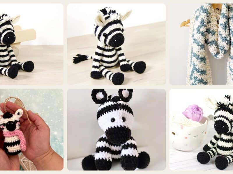 A selection of the crochet patterns in 40 Zebra Crochet Patterns for Amigurumi, Blankets, Nursery Decor, and Handmade Gifts