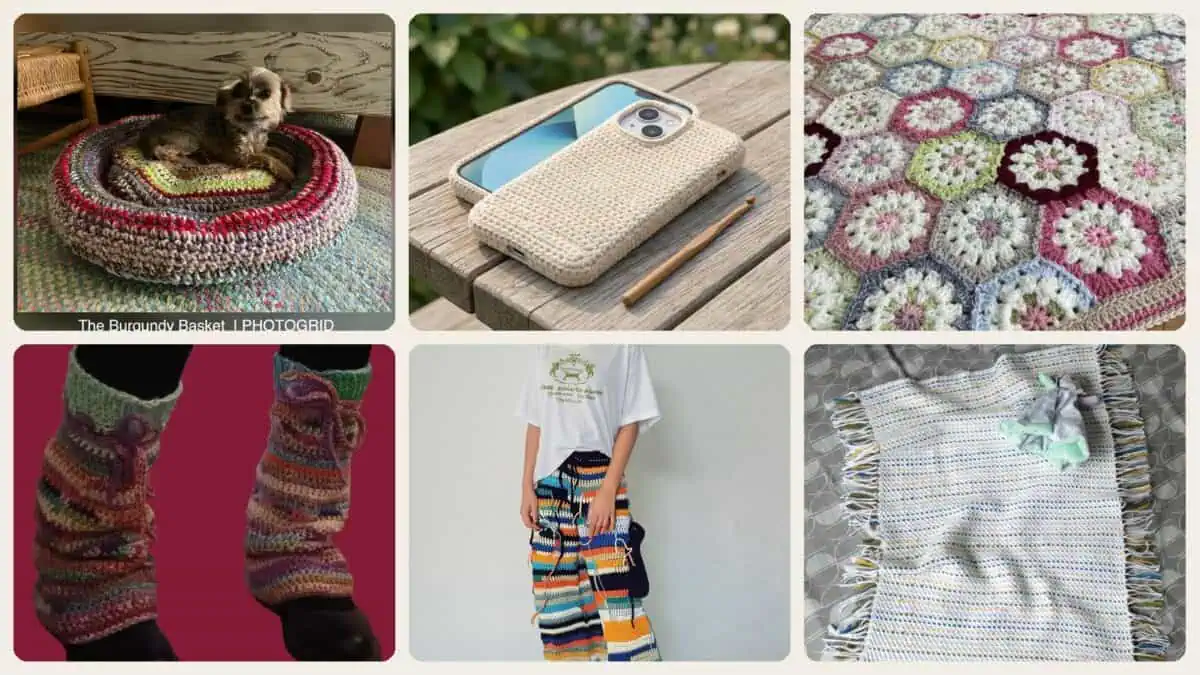 A selection of the crochet patterns in 39 Scrap Crochet Patterns to Turn Leftovers into Beautiful Makes