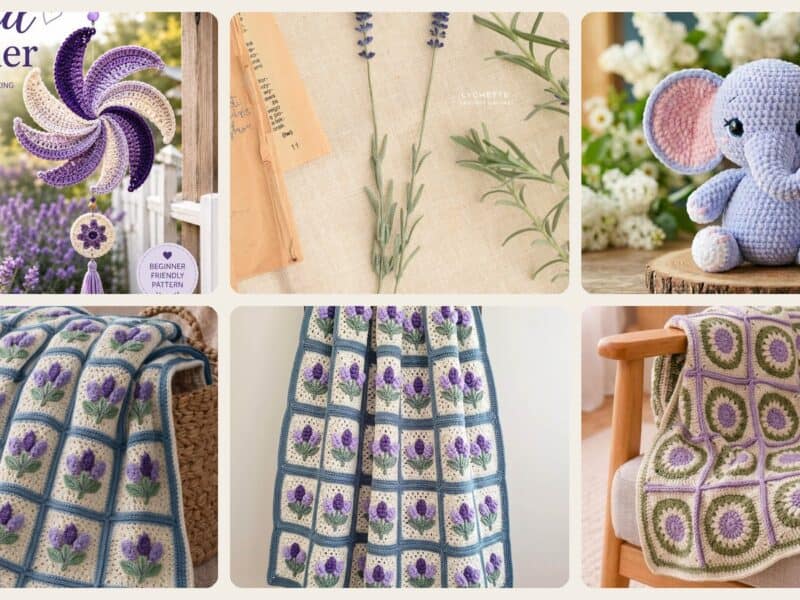 A selection of the crochet patterns in 40 Lavender Crochet Patterns: Unleash Your Creativity with These Beautiful Designs