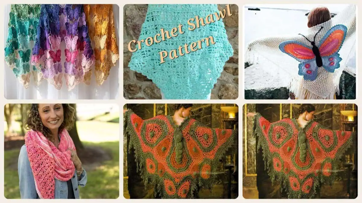 A selection of the crochet patterns in 22 Butterfly Shawl Crochet Patterns for Lace Wraps, Vintage Shapes, and Winged Statement...