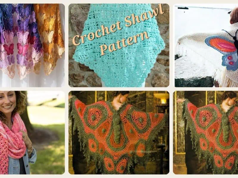 A selection of the crochet patterns in 22 Butterfly Shawl Crochet Patterns for Lace Wraps, Vintage Shapes, and Winged Statement...