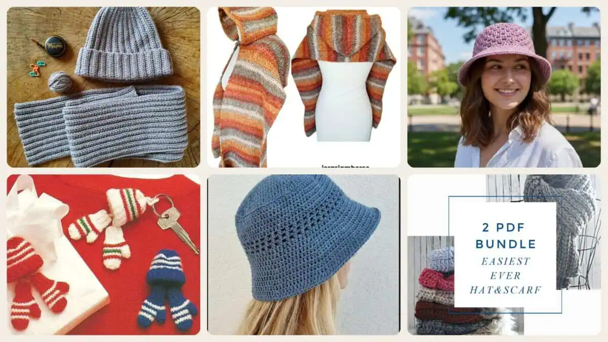A selection of the crochet patterns in 40 Hat and Scarf Crochet Patterns to Keep You Cozy and Creative
