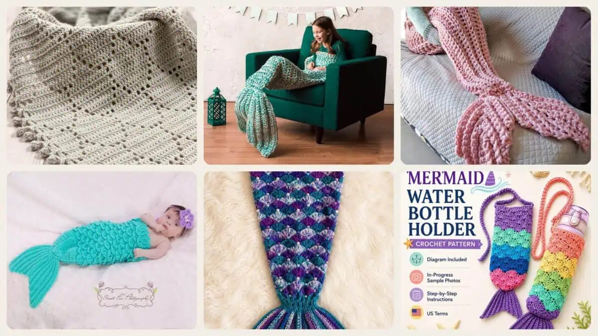 A selection of the crochet patterns in 40 Mermaid Tail Crochet Patterns: Create Magical Gifts for All Ages