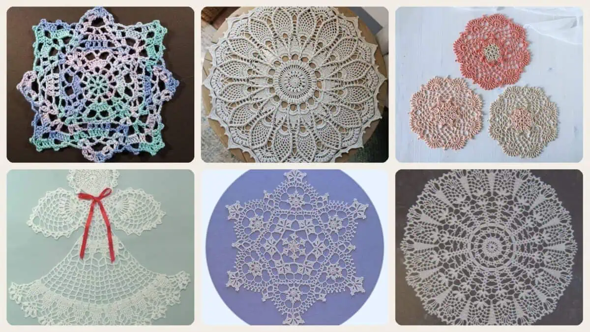 A selection of the crochet patterns in 40 Doily Crochet Patterns for Elegant Handmade Home Decor