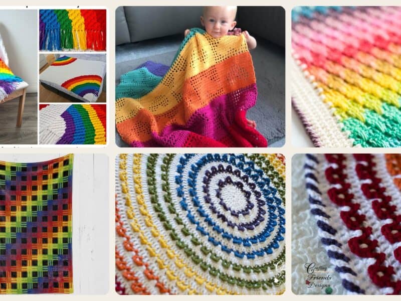 A selection of the crochet patterns in 40 Rainbow Blanket Crochet Patterns to Brighten Baby Rooms, Throws, and Gift Giving