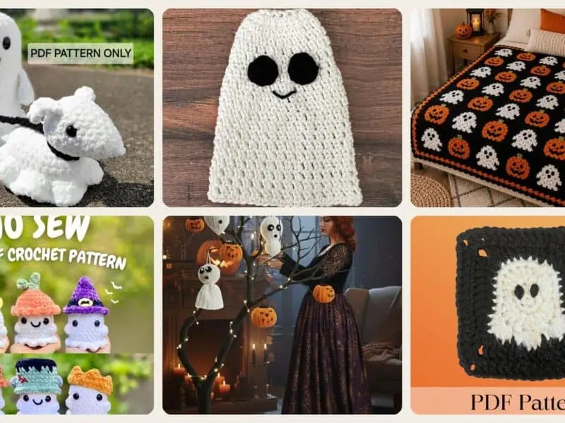 A selection of the crochet patterns in 40 Ghost Crochet Patterns for Halloween: Spooky-Cute Amigurumi, Keychains, Bags, and Decor