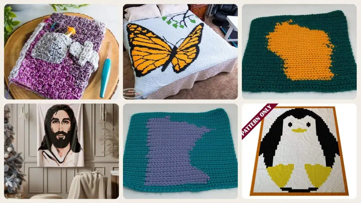 A selection of the crochet patterns in 40 Graph C2C Crochet Patterns: Boost Your Skills With These Unique Designs