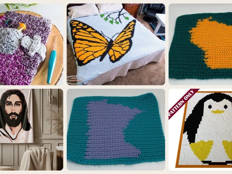 A selection of the crochet patterns in 40 Graph C2C Crochet Patterns: Boost Your Skills With These Unique Designs