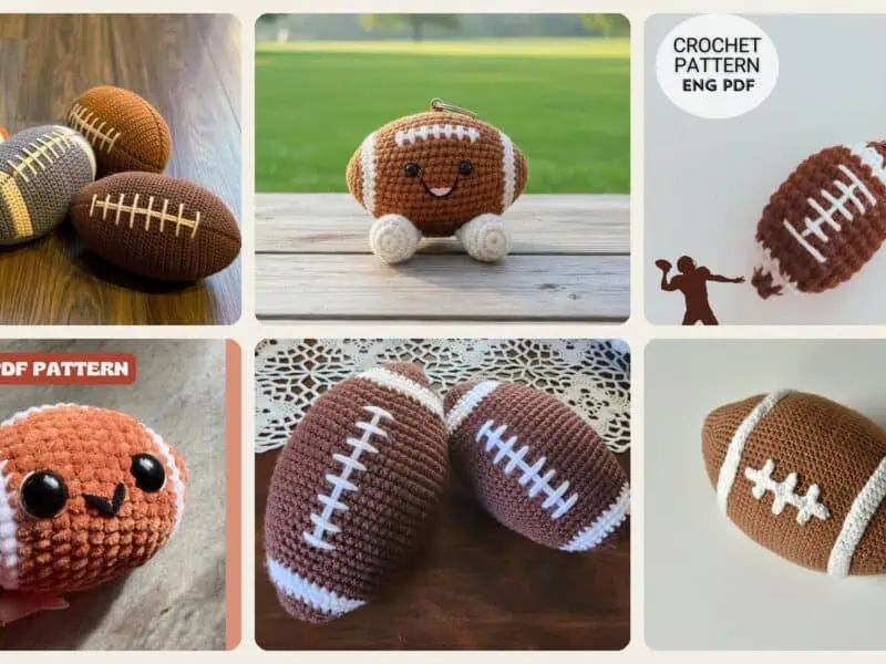 A selection of the crochet patterns in 10 Football Crochet Patterns for Game Day Gifts, Decor, and Amigurumi Fans