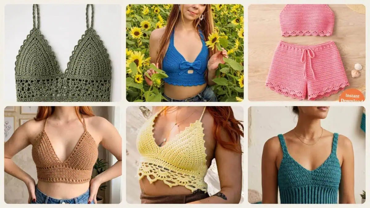 A selection of the crochet patterns in 40 Bralette Crochet Patterns for Summer Layers, Gifts, and Handmade Style