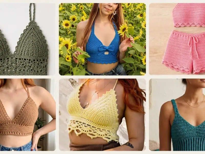 A selection of the crochet patterns in 40 Bralette Crochet Patterns for Summer Layers, Gifts, and Handmade Style