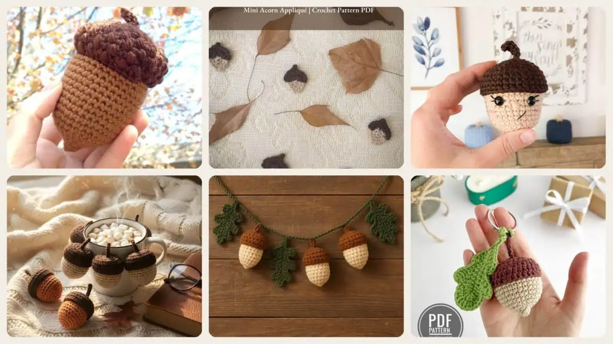 A selection of the crochet patterns in 40 Acorn Crochet Pattern: Unleash Your Creativity with Seasonal Designs