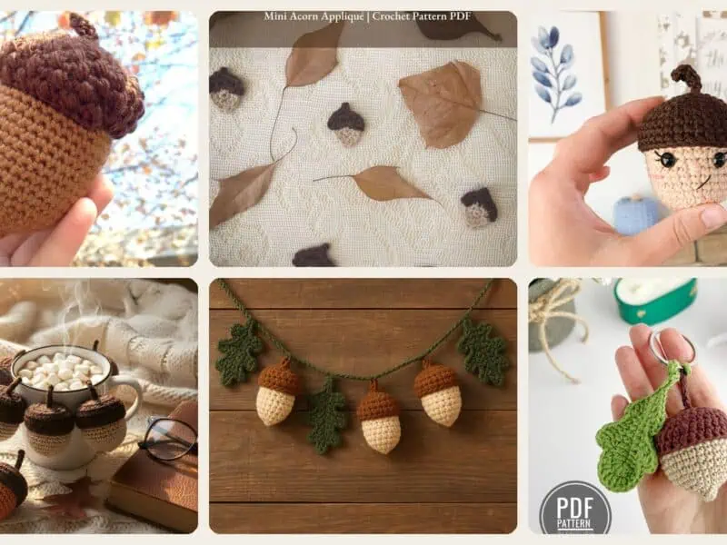 A selection of the crochet patterns in 40 Acorn Crochet Pattern: Unleash Your Creativity with Seasonal Designs