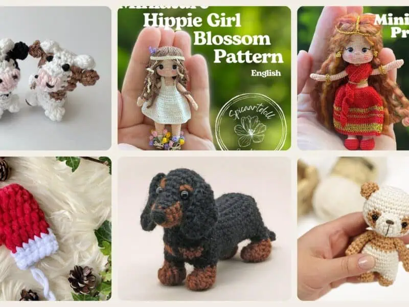 A selection of the crochet patterns in 40 Mini Crochet Patterns for Small Makes, Keychains, and Tiny Amigurumi