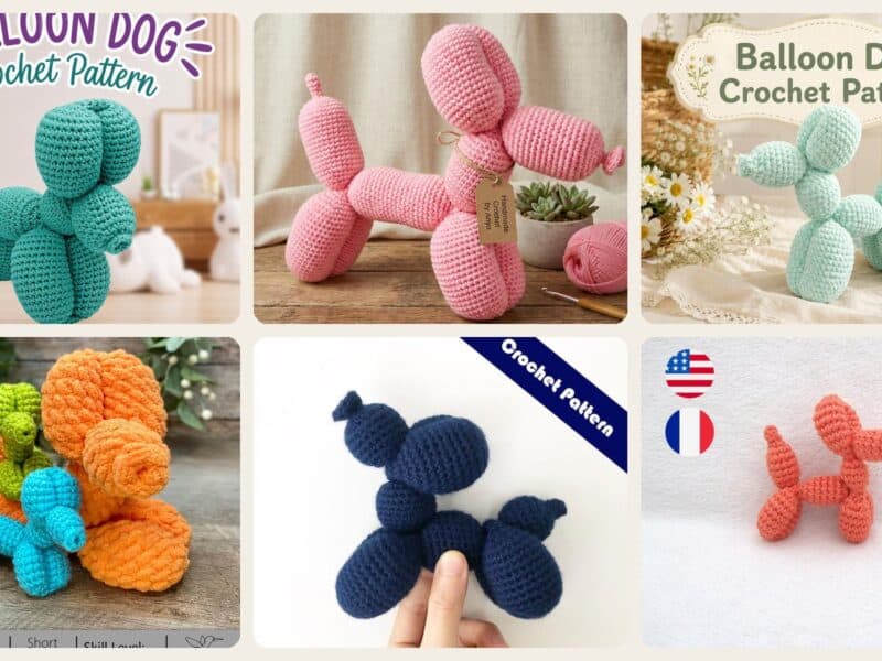 A selection of the crochet patterns in 10 Balloon Dog Crochet Patterns for Adorable Toys, Decor, and Gifts