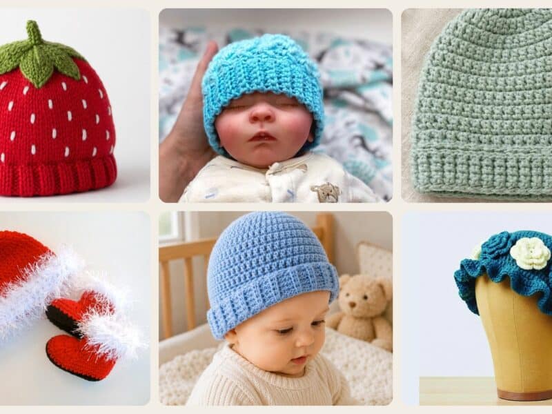 A selection of the crochet patterns in 40 Baby Hat Crochet Patterns for Keepsake Gifts, Photo Props, and Everyday Wear
