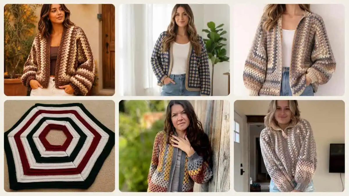 A selection of the crochet patterns in 40 Hexi Cardigan Crochet Pattern: Enhance Your Skills with Unique Designs