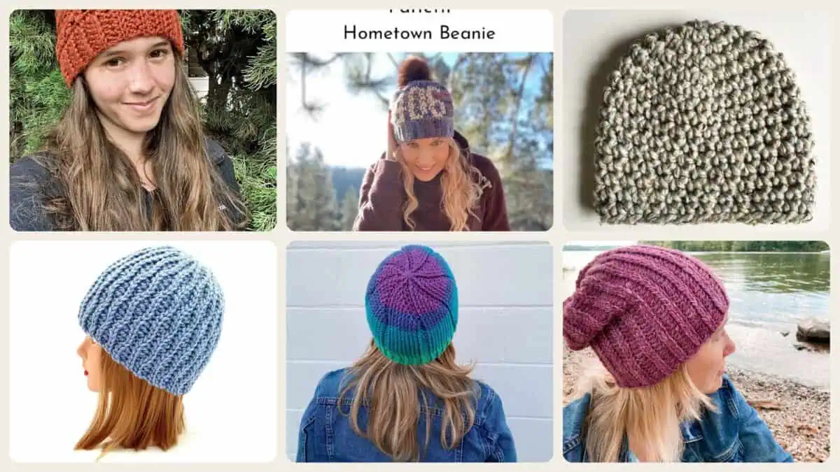 A selection of the crochet patterns in 40 Beanie Hat Crochet Patterns: Upgrade Your Style Game Today!